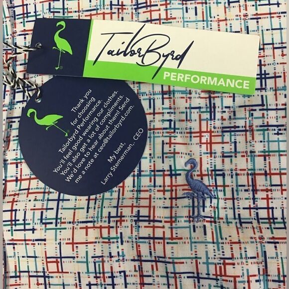 Tailorbyrd Performance Red & Blue Hash Mark Print Ling Sleeve Flip Cuff Shirt - Picture 5 of 9